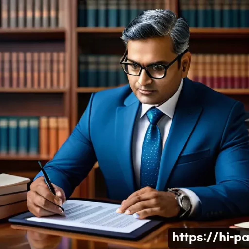 변리사와 지속 가능한 혁신 - A professional Indian patent attorney in a modern office setting, reviewing detailed technical paten...