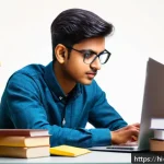 Home 19 변리사 시험 기출문제 분석 - A detailed, vibrant illustration of a young Indian student studying patent law at a desk covered wit...